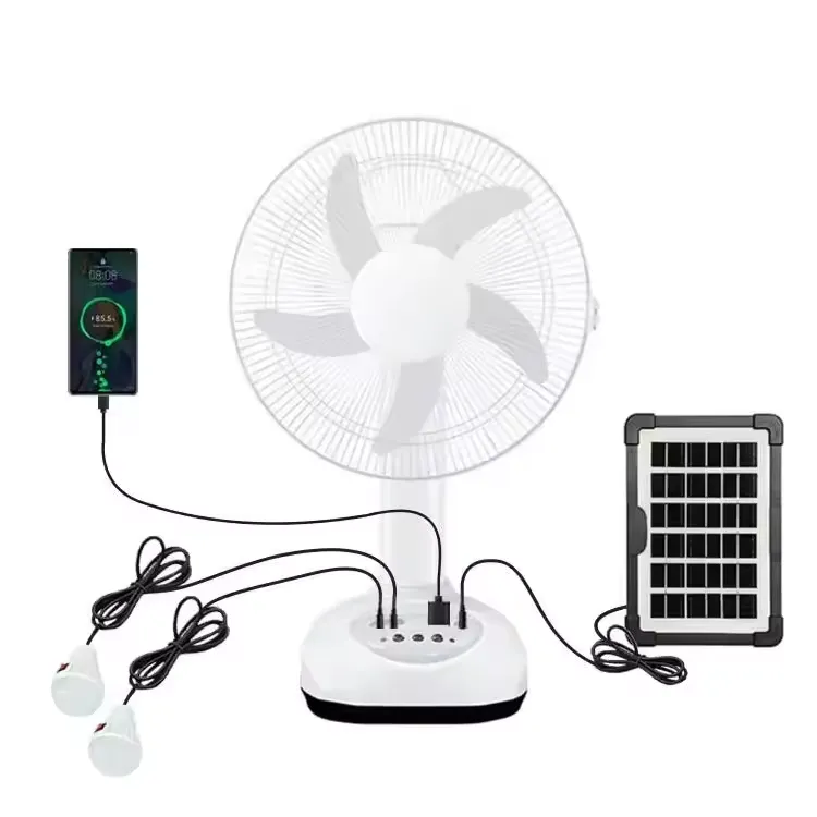 پنکه خورشیدی شارژی ۱۶ اینچ با باتری ۵۰۰۰mAh و چراغ LED