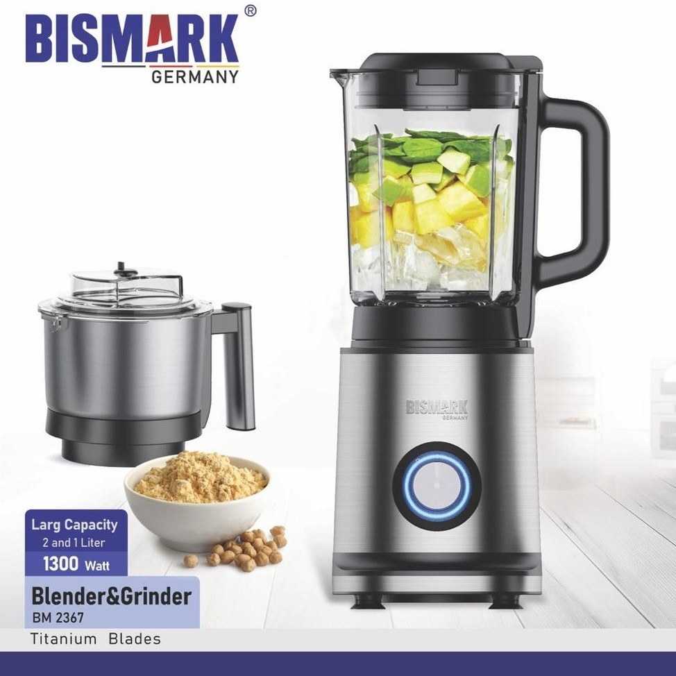 مخلوط کن بیسمارک مدل BM2367 ۲ کاره با کاسه شیشه‌ای + گارانتی 24 ماهه کارت طلایی تعویض